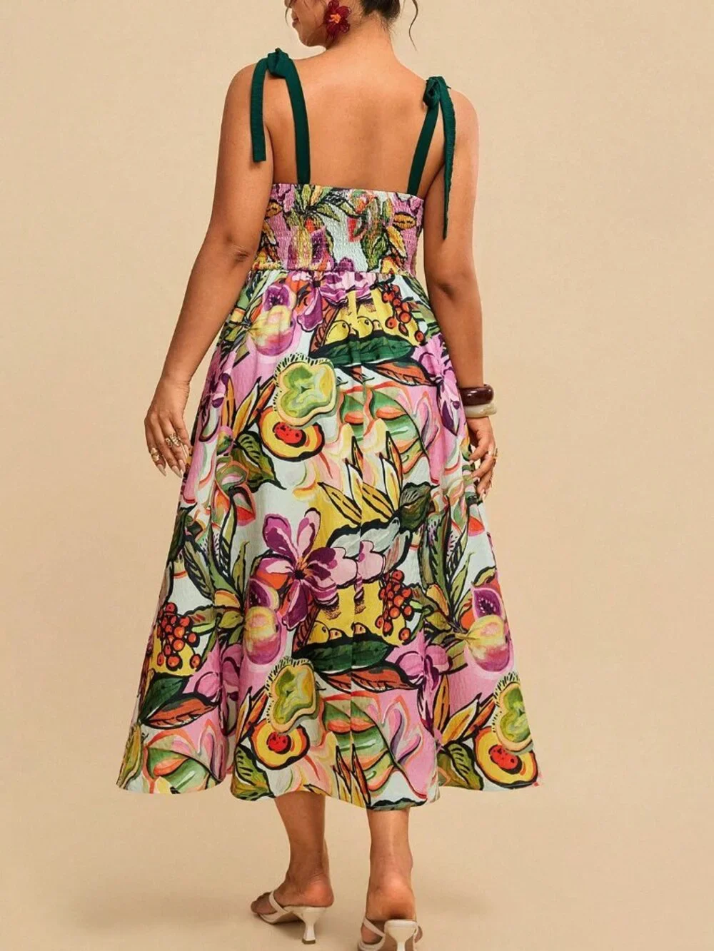 Multicolor Boho Women's Plus Size Floral Printed Spaghetti Strap Midi Dress